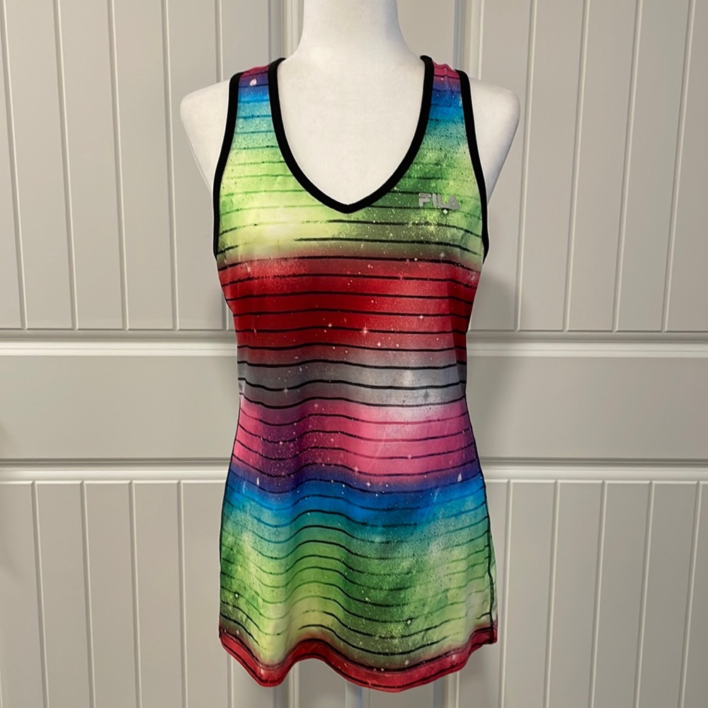 Fila Performance Rainbow Glitter Racerback Activewear Tank Top Size Large
